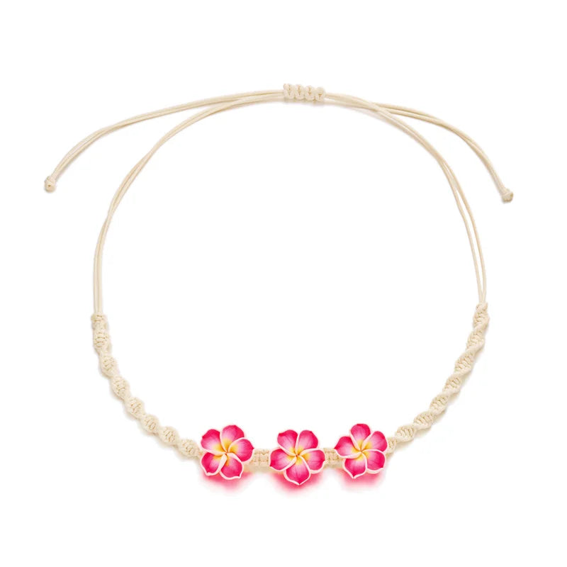 Bohemian Polymer Clay Beads Flower Necklace for Women Handmade Woven Rope Chain Necklace Summer Beach Jewelry Y2K Accessories