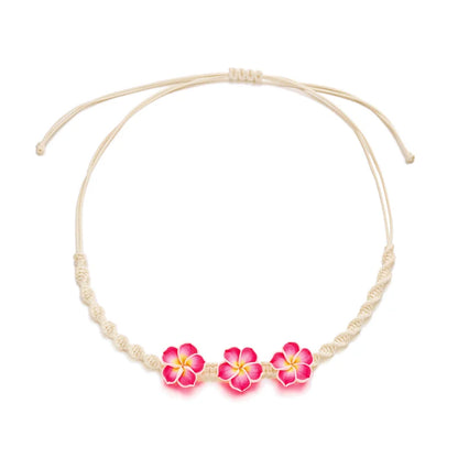 Bohemian Polymer Clay Beads Flower Necklace for Women Handmade Woven Rope Chain Necklace Summer Beach Jewelry Y2K Accessories