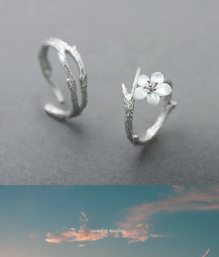 Thaya White Cherry Blossom Silver Rings s925 Silver Natural Pearl Shell Flower Rings for Women Elegant Ladies Jewelry For Couple