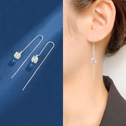 New Creative Long Chain Tassel Cube Dangle Earrings For Women Girls