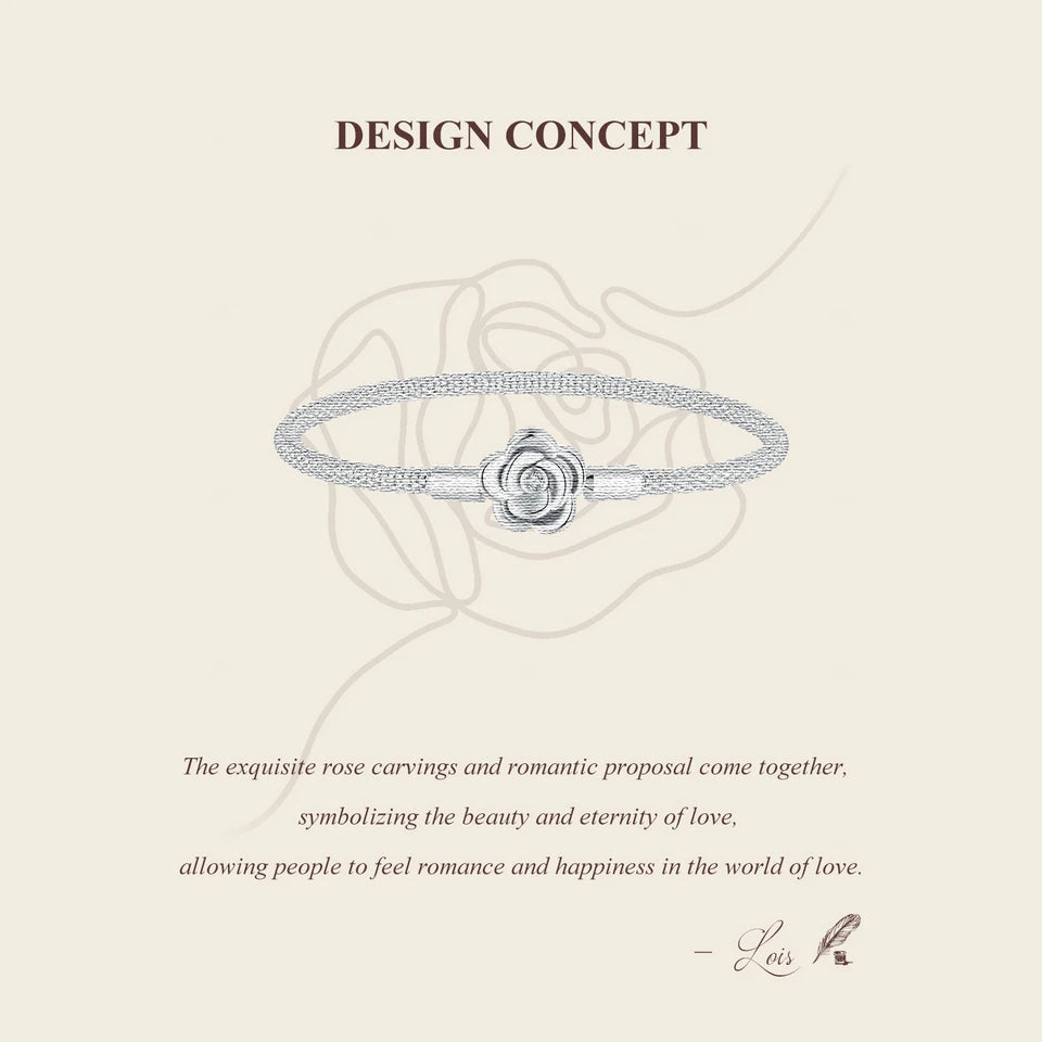 WOSTU 925 Sterling Silver Vintage Rose Flower Love Heart Bangle Bracelet Fit DIY Bracelets Women Valentine Mother's Day Gift