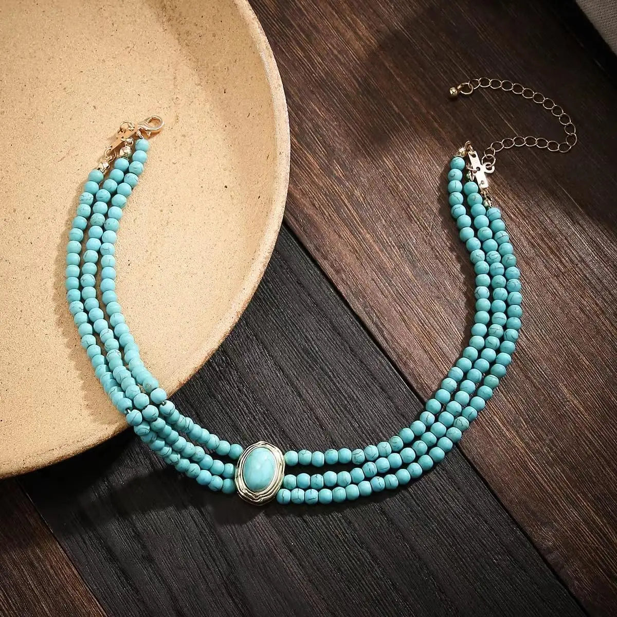 Turquoise Choker Necklace Women 3 Layers Multi Strands Necklace 20s Turquoise Bib Pendant Choker Party Jewelry Mother's Day Gift