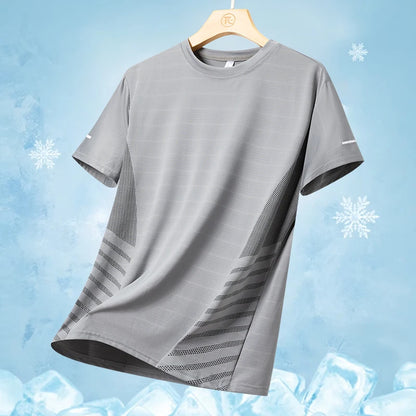 Men’s Ice Silk Running T-Shirt – Quick-Dry, Breathable Mesh, Moisture-Wicking Sports Tee with Reflective Print – Plus Size M–5XL