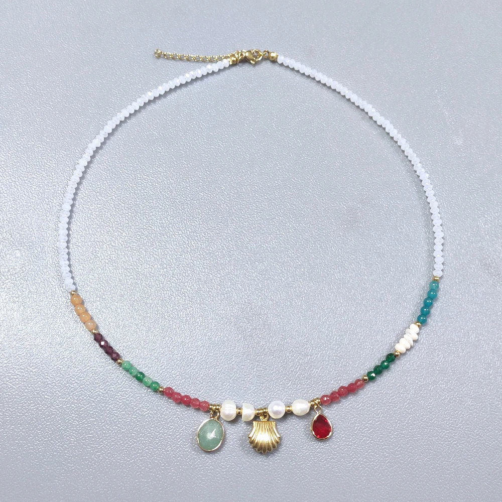 Bohemian Fashion Colorful Natural Stone Beaded Collar New Water Drop Pendant Jewelry Mother's Day Gift