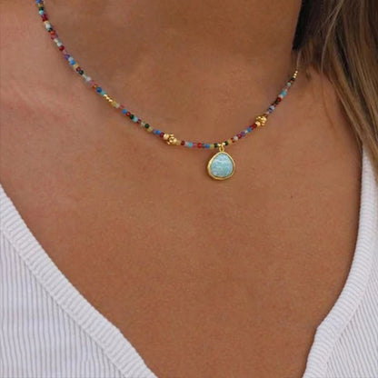 Bohemian Fashion Colorful Natural Stone Beaded Collar New Water Drop Pendant Jewelry Mother's Day Gift
