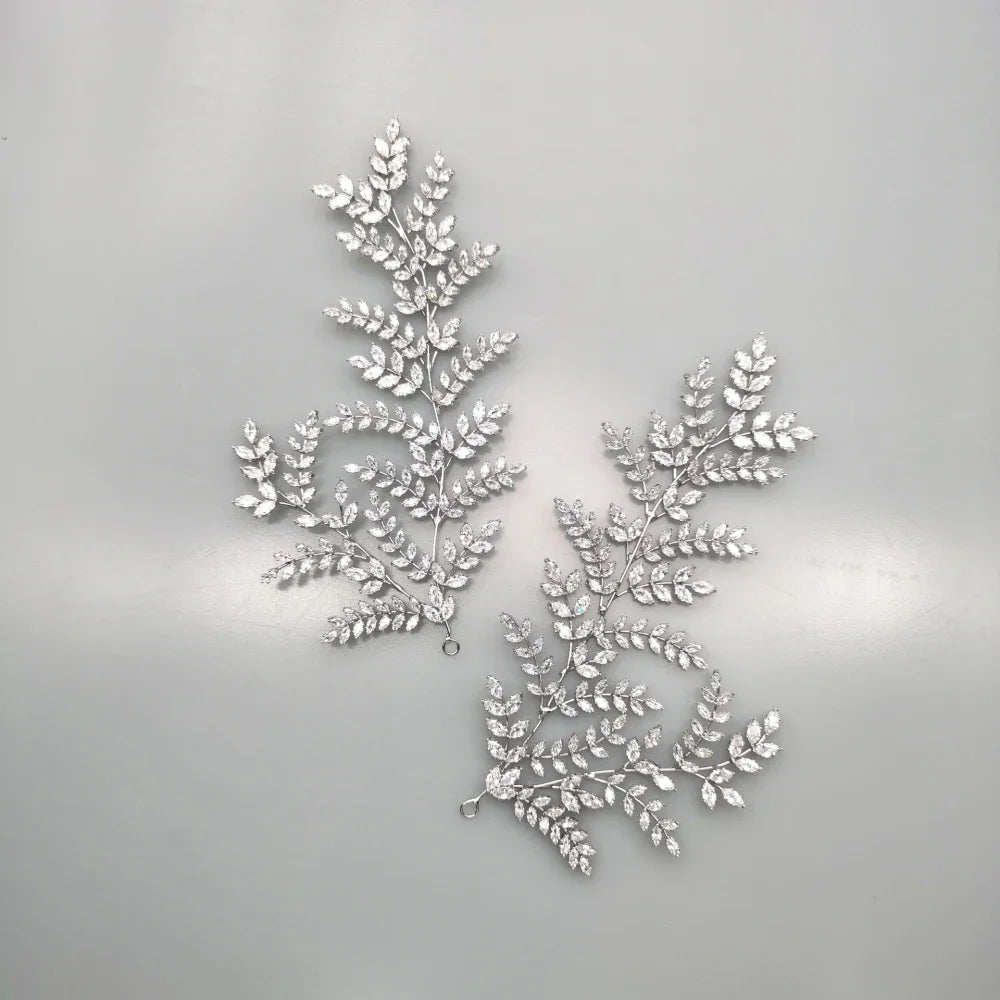 Luxury Bridal Tiara Wedding Hair Clips Jewelry Headpiece Accessories Zirconia Leaf Tiaras For Women Wedding Hair Piece Headdress