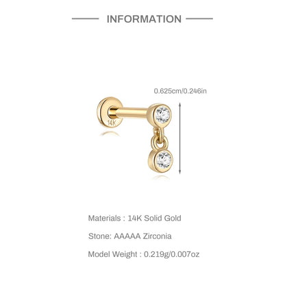 Aide Plata 100% Real 14K Solid Gold 5/6.5/8mm Length Stud Earring Simple Design Piercing Ear Bone Ear Studs DIY Vintage Jewelry