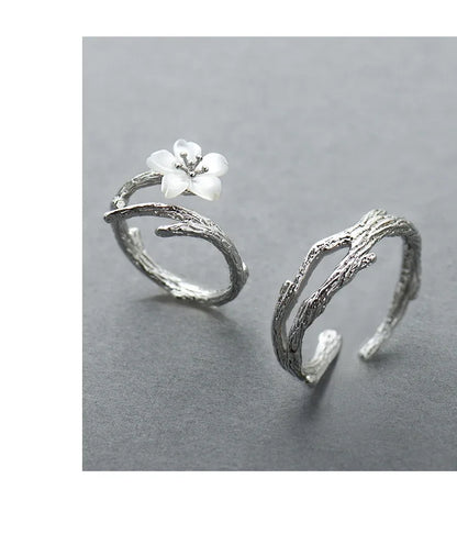 Thaya White Cherry Blossom Silver Rings s925 Silver Natural Pearl Shell Flower Rings for Women Elegant Ladies Jewelry For Couple