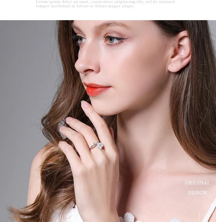 Thaya White Cherry Blossom Silver Rings s925 Silver Natural Pearl Shell Flower Rings for Women Elegant Ladies Jewelry For Couple