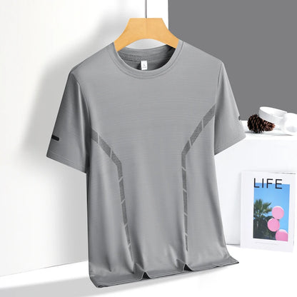 Men’s Ice Silk Running T-Shirt – Quick-Dry, Breathable Mesh, Moisture-Wicking Sports Tee with Reflective Print – Plus Size M–5XL