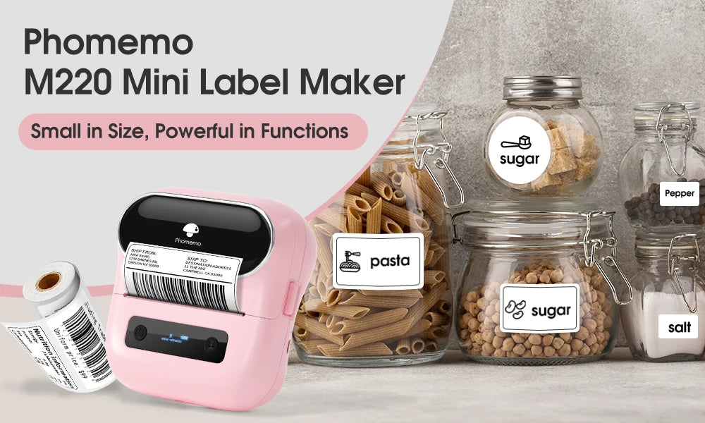Phomemo Label Printer M220 Label Maker Mini Barcode Label Printer Wireless Portable Sticker Label Maker Machine for Address