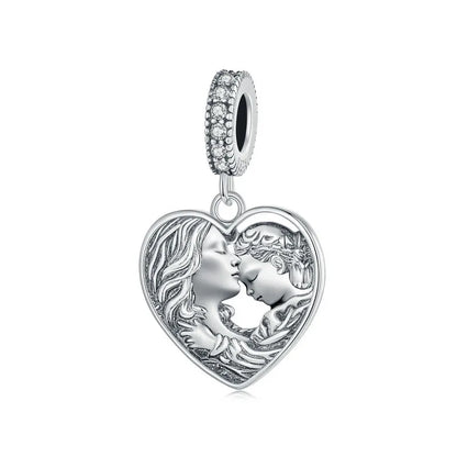 Sterling Silver Enamel Flying Dragon Star Pendant Heart Love Supermom Charm Fit DIY Bracelet Gift for Mother's Day