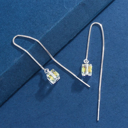 New Creative Long Chain Tassel Cube Dangle Earrings For Women Girls