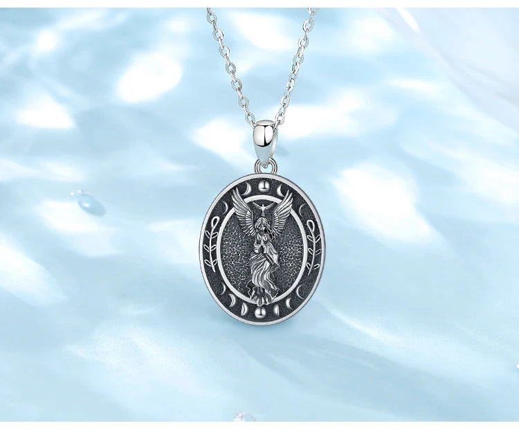 Eudora 925 Sterling Silver Lilith Goddess Sigil Necklace for Women Man Vintage Moon Phase Amulet Pendant Personality Jewelry Gif