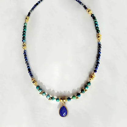 Bohemian Fashion Colorful Natural Stone Beaded Collar New Water Drop Pendant Jewelry Mother's Day Gift