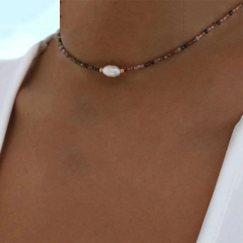 Bohemian Fashion Colorful Natural Stone Beaded Collar New Water Drop Pendant Jewelry Mother's Day Gift