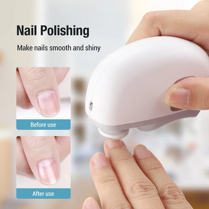 Hand using a nail polisher with 'Before use' and 'After use' comparisons on nails. | Origin Zero
