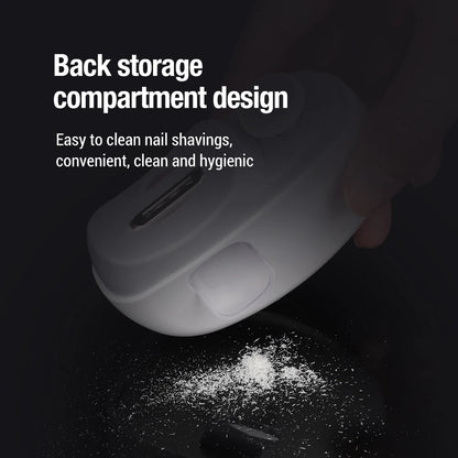 White nail storage compartment with text on a black background | Origin Zero