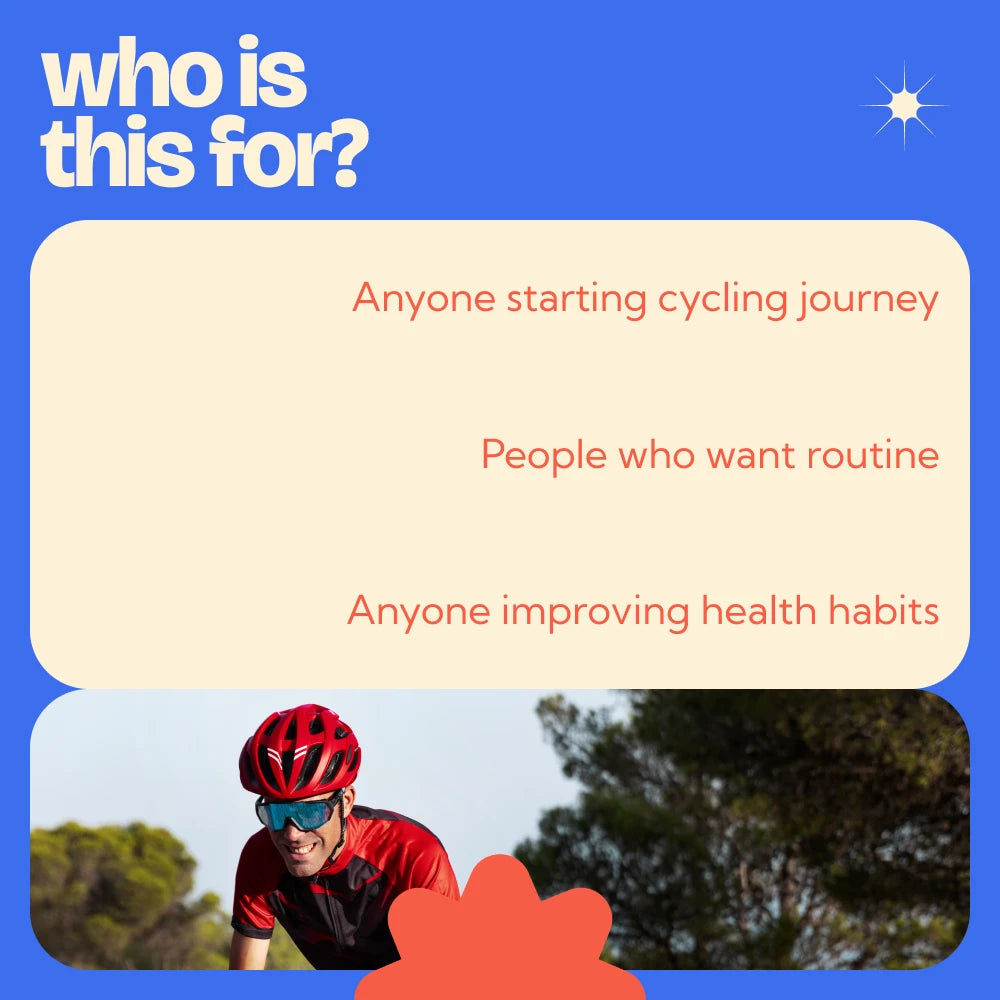 Person cycling with text about target audience on a blue background | Origin Zero